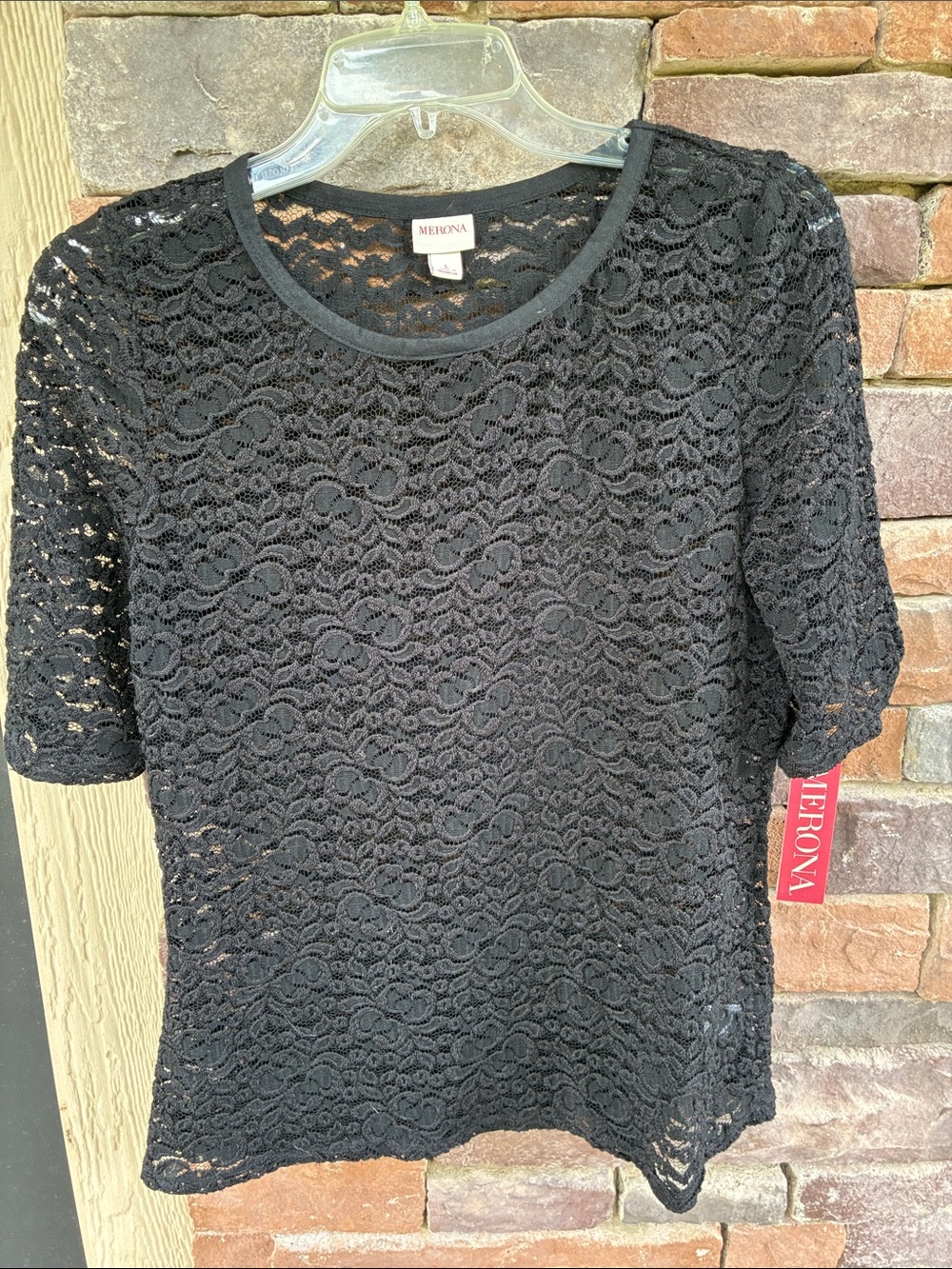 Merona Black Floral Lace Short Sleeve Top